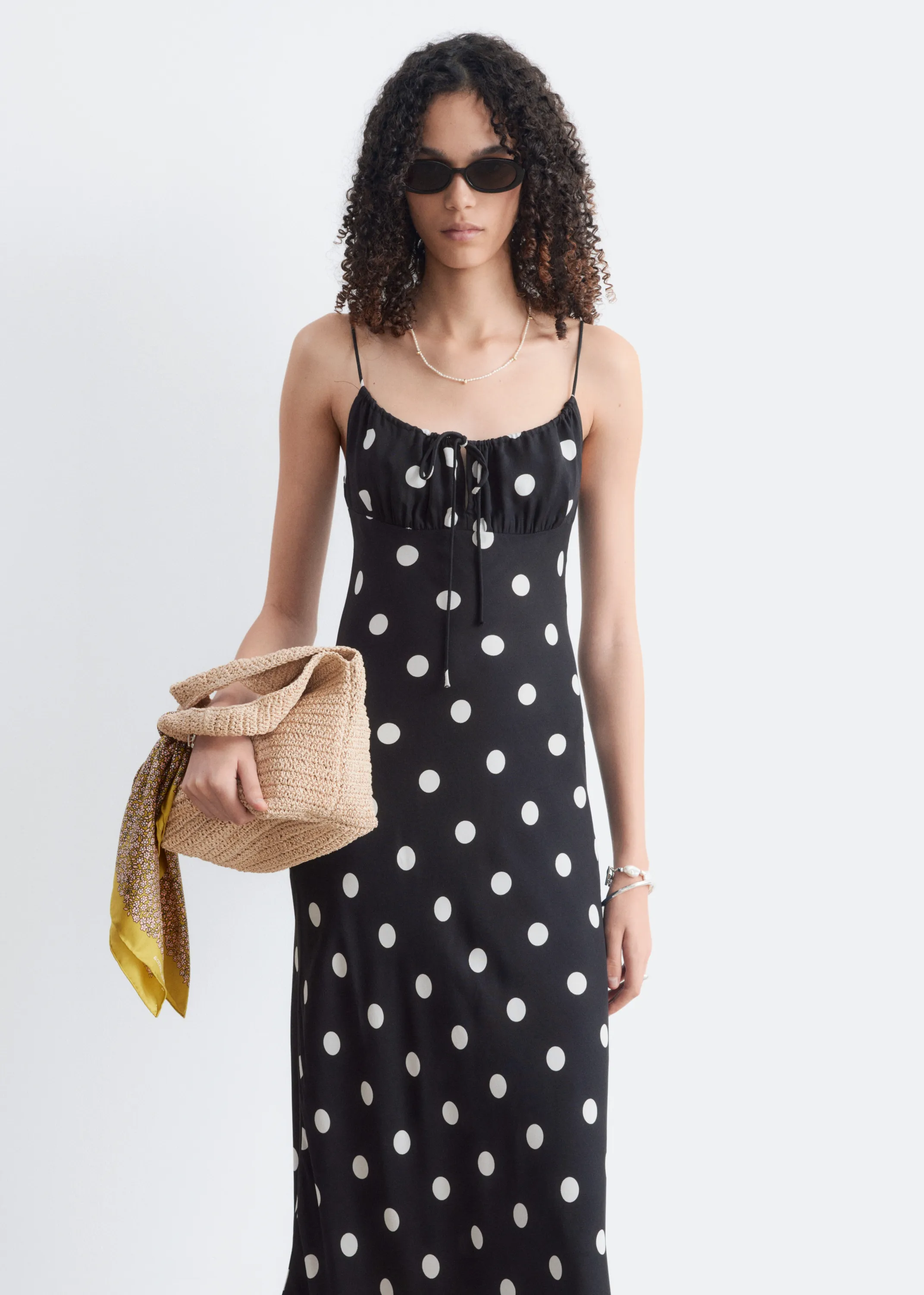 Robe midi à cordon de serrage - Noir/Blanc