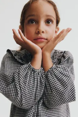 Blouse en coton avec détails brodés - Noir/motif pied-de-poule — photo 3