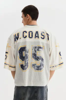 T-shirt Oversized Fit en mesh imprimé - Blanc/W. Coast 95 — photo 2