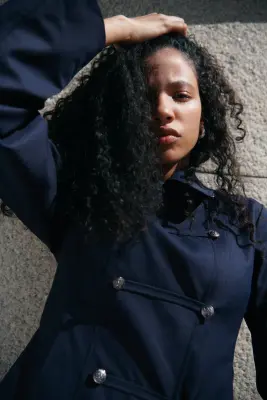 Veste en twill à fermeture croisée - Bleu marine — photo 1