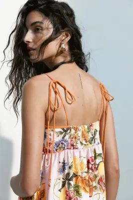 Robe avec bretelles à nouer - Rose clair/citrons — photo 3