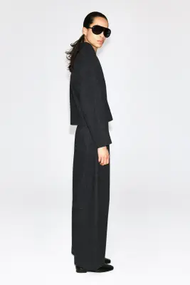PANTALON BARREL EN LAINE MÉLANGÉE BOUILLIE - GRIS ANTHRACITE CHINÉ — photo 3