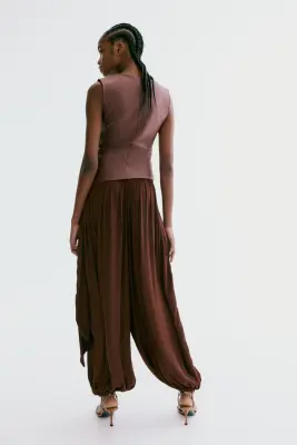Pantalon ballon avec panneau drapé - Marron foncé — photo 2