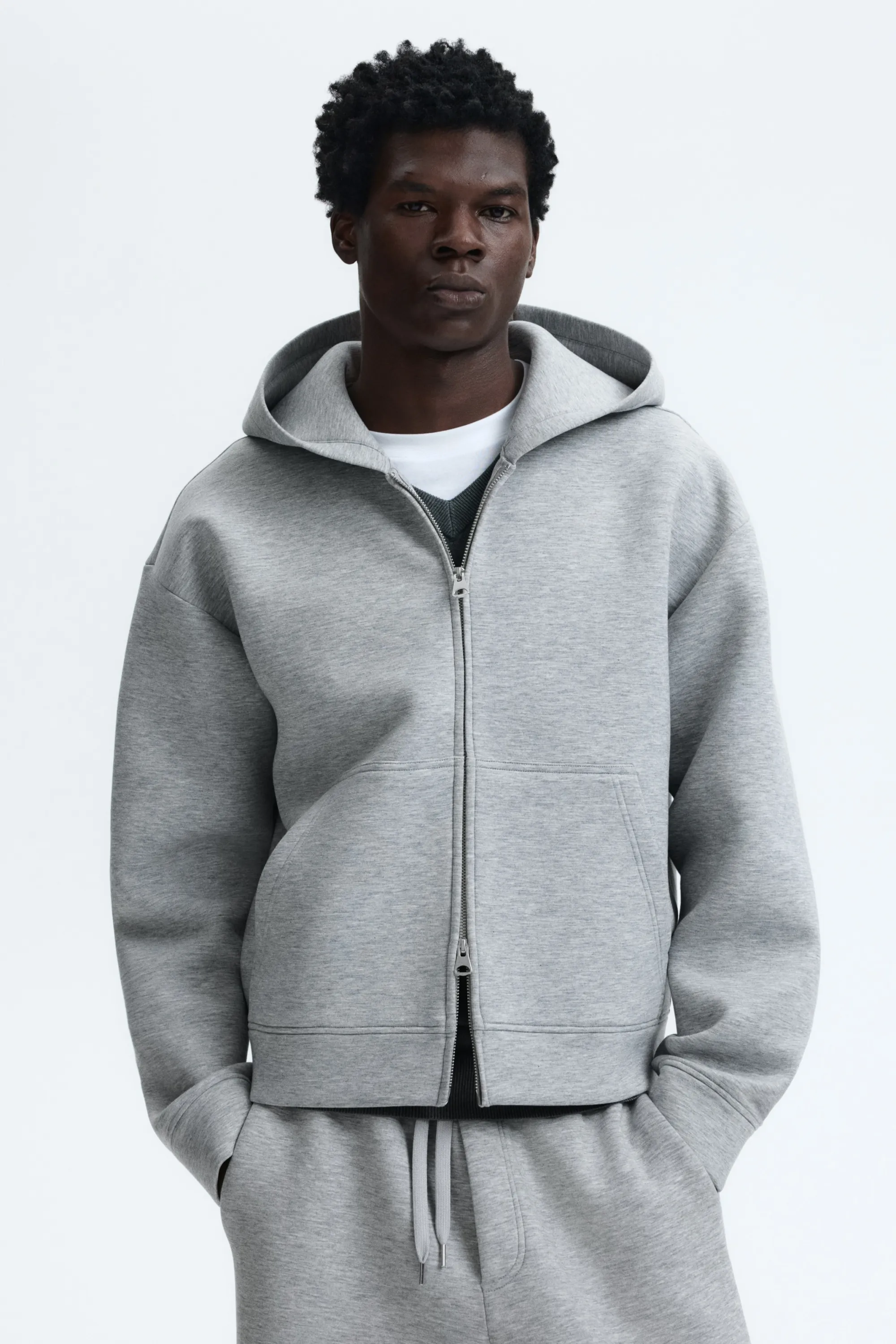 Veste à capuche zippée Loose Fit en scuba - Gris chiné