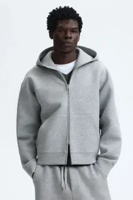 Veste à capuche zippée Loose Fit en scuba - Gris chiné — photo 1