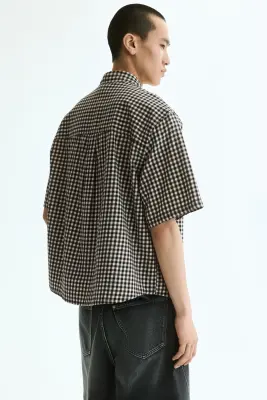 Chemise à manches courtes Relaxed Fit en coton - Noir/carreaux — photo 3