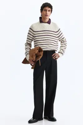 Pull Relaxed Fit en maille côtelée - Crème/rayé — photo 2