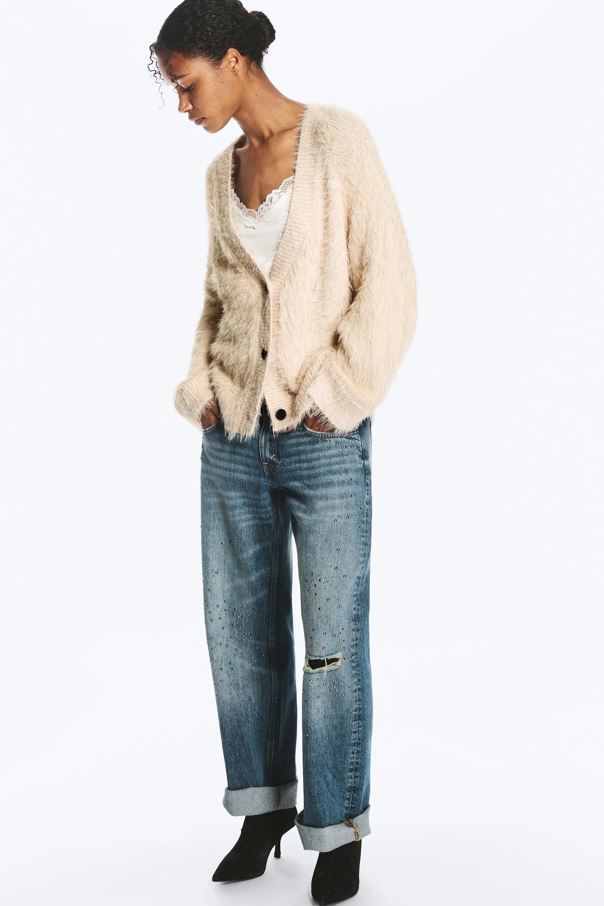 Cardigan oversize à col en V - Beige