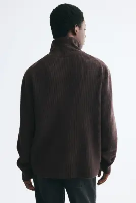 Gilet zippé Regular Fit en laine - Marron foncé — photo 4