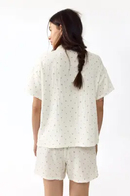 MAMA Pyjama en mousseline de coton - Crème/fleuri — photo 3