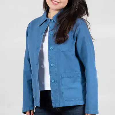 Veste de travail en croisé coton bio 1G/4F - Indigo — photo 2