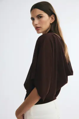 Top à effet drapé avec dos bénitier - Marron foncé — photo 2