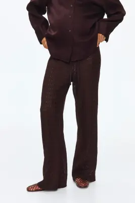 MAMA Pantalon à cordon en maille pointelle - Marron foncé — photo 1