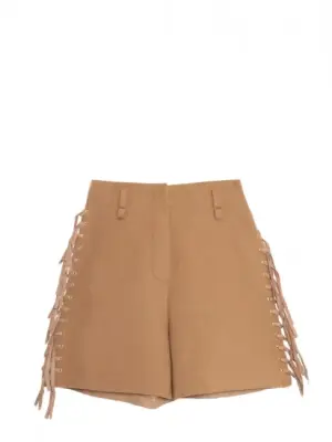 Short taille haute à franges en laine et cuir camel Prix boutique 1550€ Taille 36 — photo 1