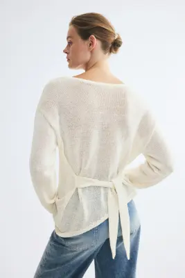 Top en maille avec détail à nouer - Crème — photo 3
