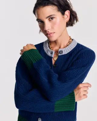 Cardigan Clea bleu marine et vert — photo 4