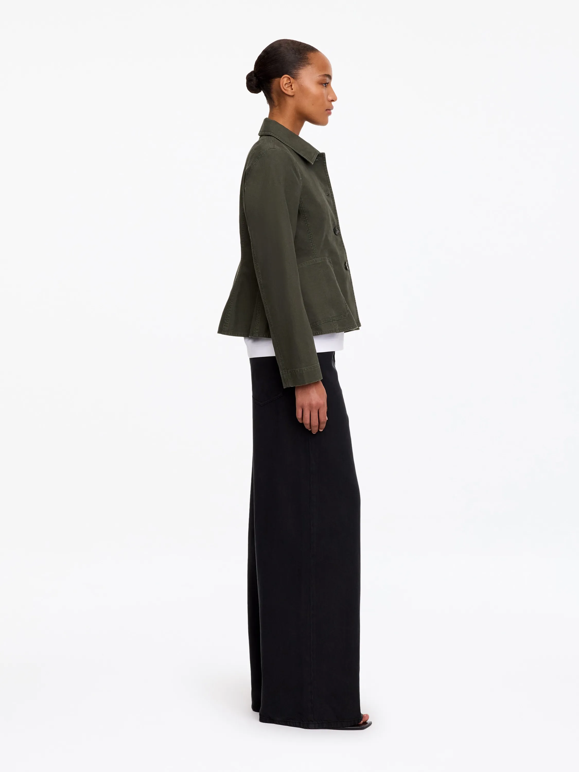 Veste en toile de coton à ourlet évasé - Vert kaki
