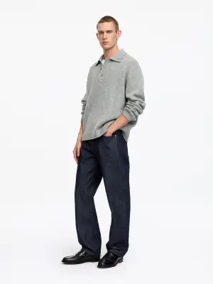 Pull polo en laine - Gris chiné — photo 1