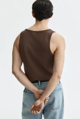 Débardeur côtelé Slim Fit - Marron — photo 2