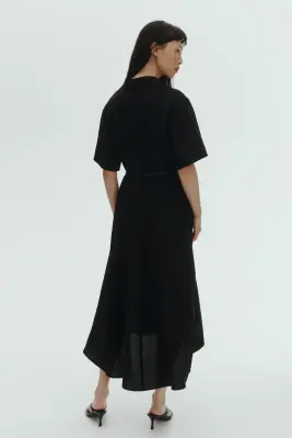 Robe chemise avec ceinture à nouer - Noir — photo 4