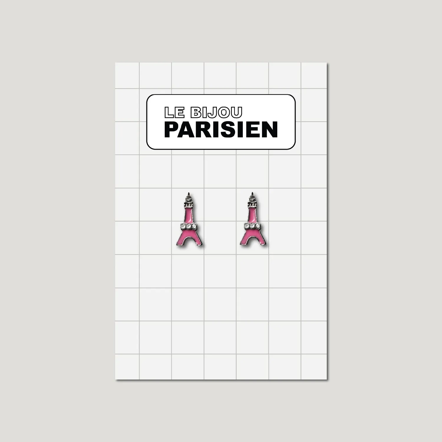 BOUCLES D'OREILLES TOUR EIFFEL ÉMAILLÉES & STRASS - ROSE