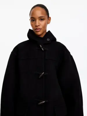 Duffle-coat en laine mélangée - Noir — photo 3