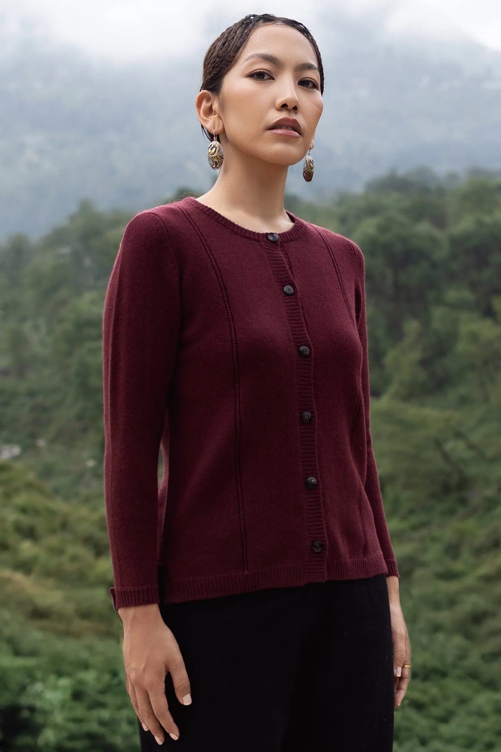 Cardigan en laine mérinos - bordeaux