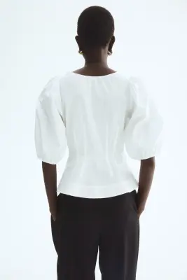 Blouse péplum en coton - Blanc — photo 3