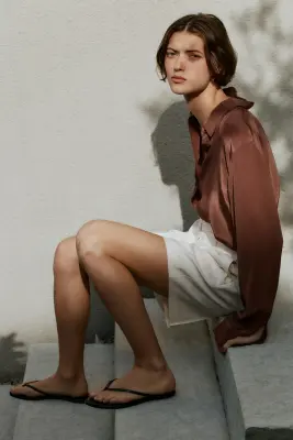 Short en viscose mélangée avec ceinture - Crème — photo 2