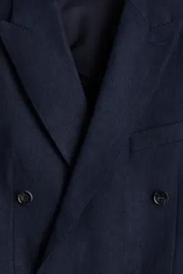 Veste croisée Relaxed Fit en lin mélangé - Bleu marine — photo 1