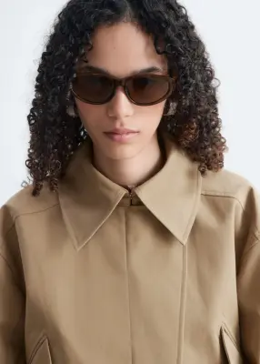 Veste ceinturée en sergé de coton - Beige — photo 1