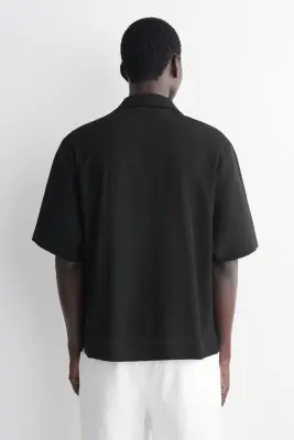 CHEMISE EN COTON FROISSÉ - NOIR — photo 5