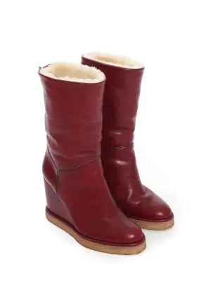 Bottes compensées en cuir bordeaux et shearling blanc crème Prix boutique 1000€ Taille 37 — photo 2