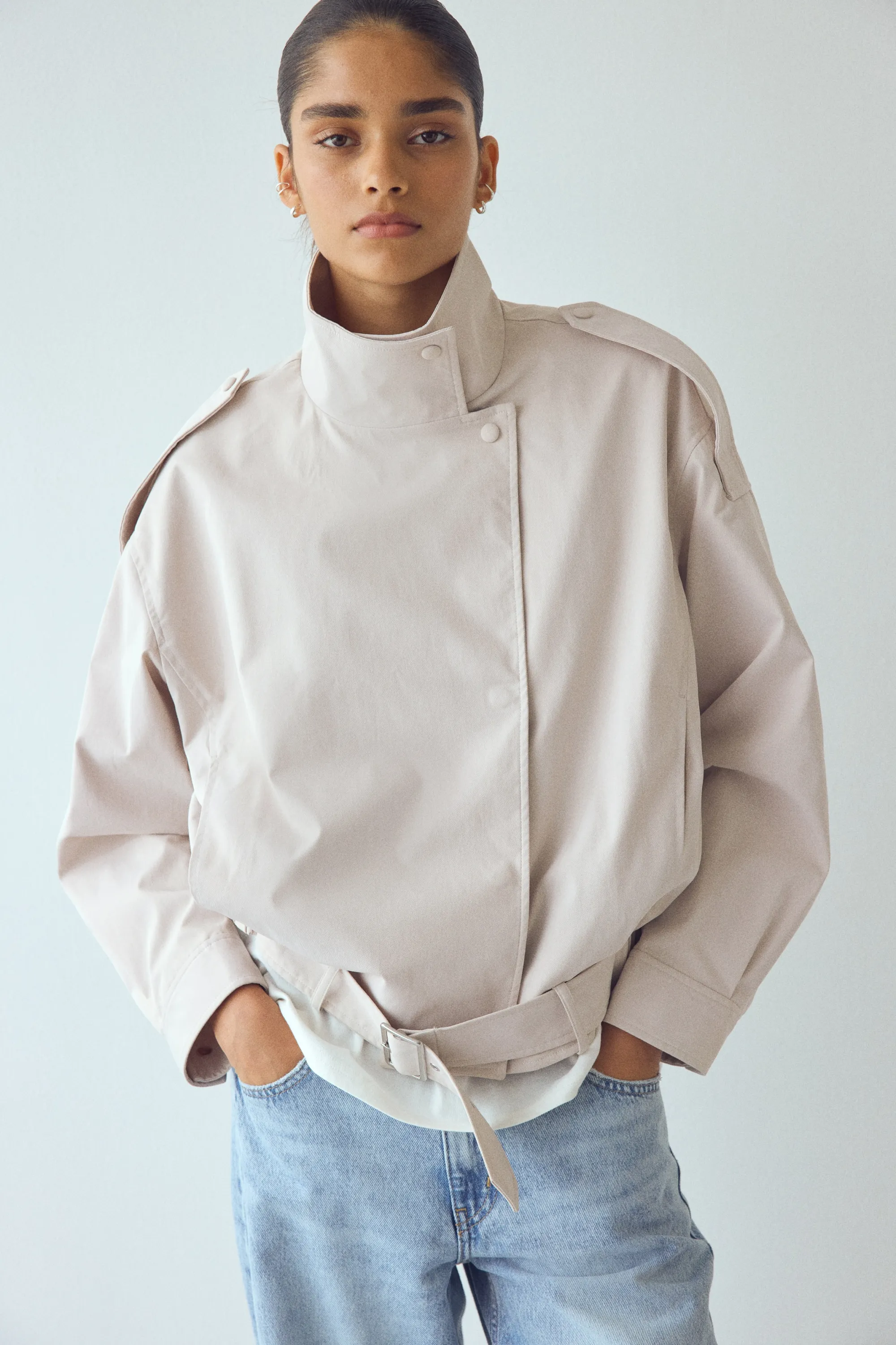 Veste oversize avec ceinture - Beige clair