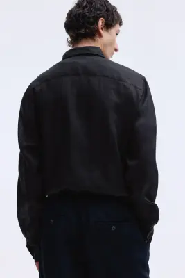 Chemise Slim Fit en lin - Noir — photo 4