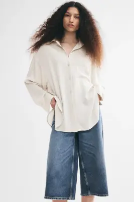 Chemise loose en twill - Beige clair — photo 2