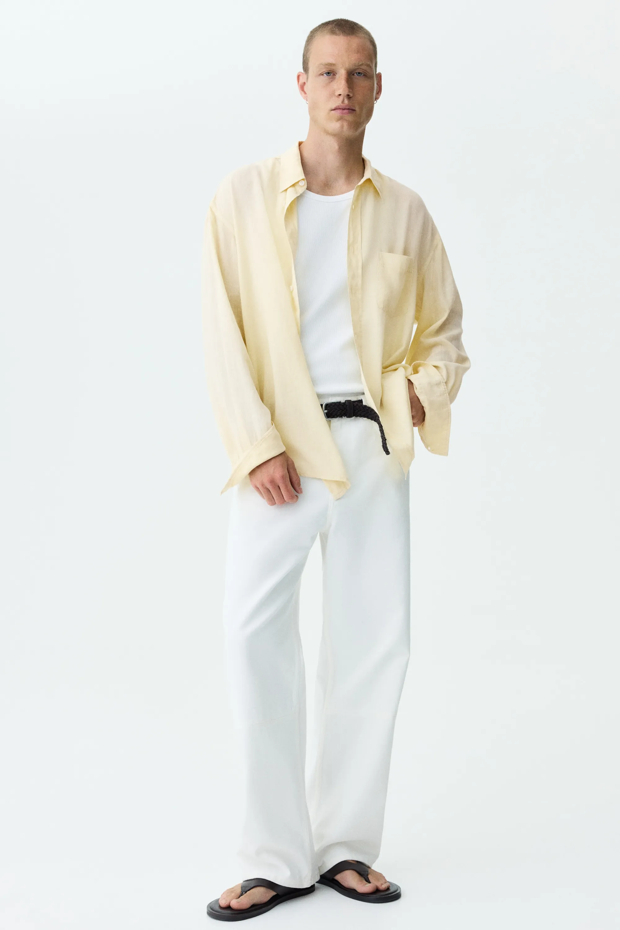 Chemise Relaxed Fit en lin mélangé - Jaune clair