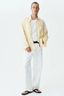 Chemise Relaxed Fit en lin mélangé - Jaune clair — photo 1