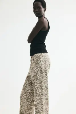 Wide Regular Waist Jeans - Beige clair/imprimé léopard — photo 2