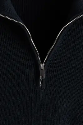 Pull Regular Fit avec col zippé - Bleu marine — photo 5