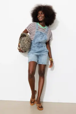 Salopette-short en jean Femme — photo 3