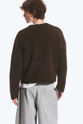 Pull carré en maille - Marron foncé chiné — photo 5