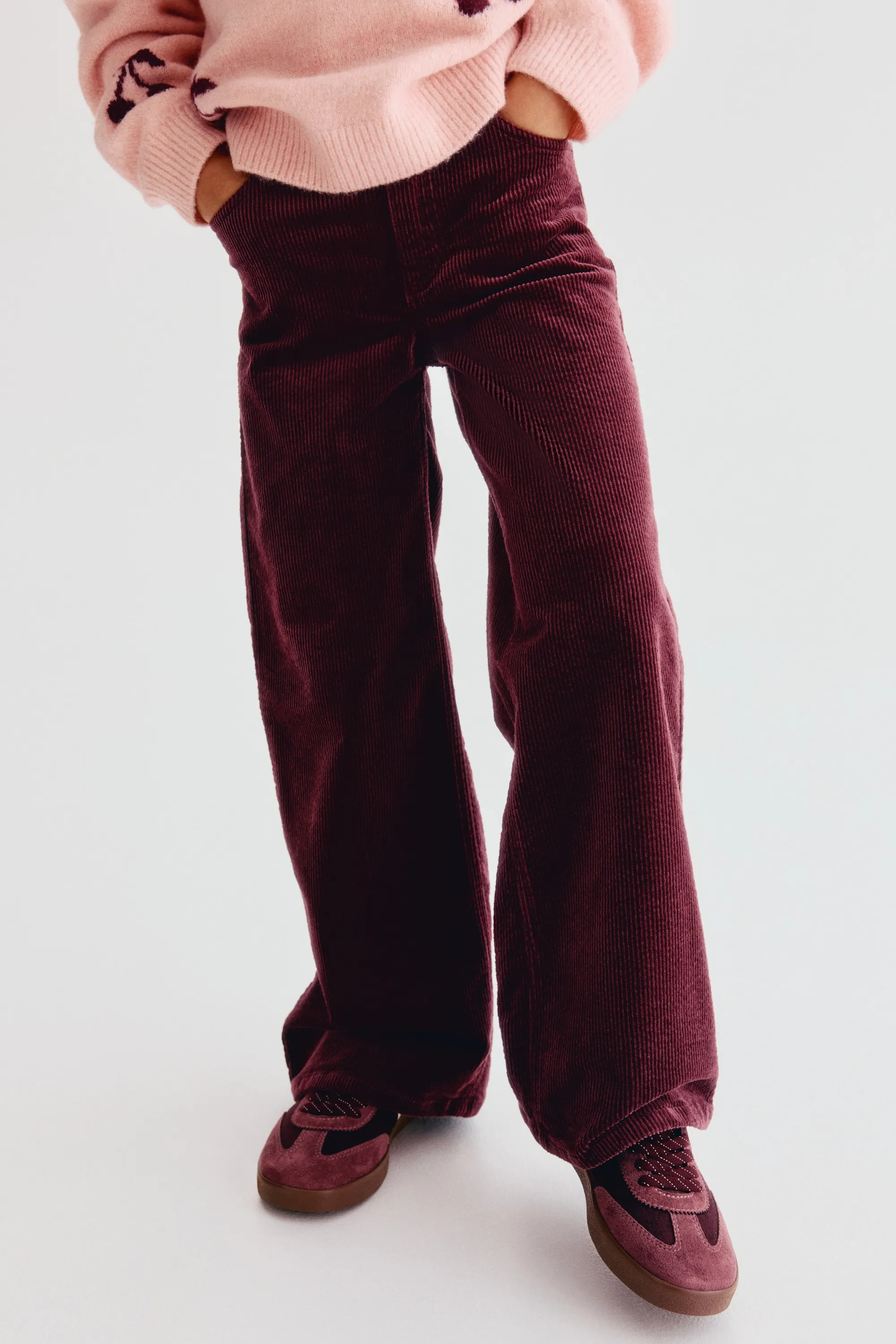 Pantalon large en velours de coton côtelé - Rouge foncé