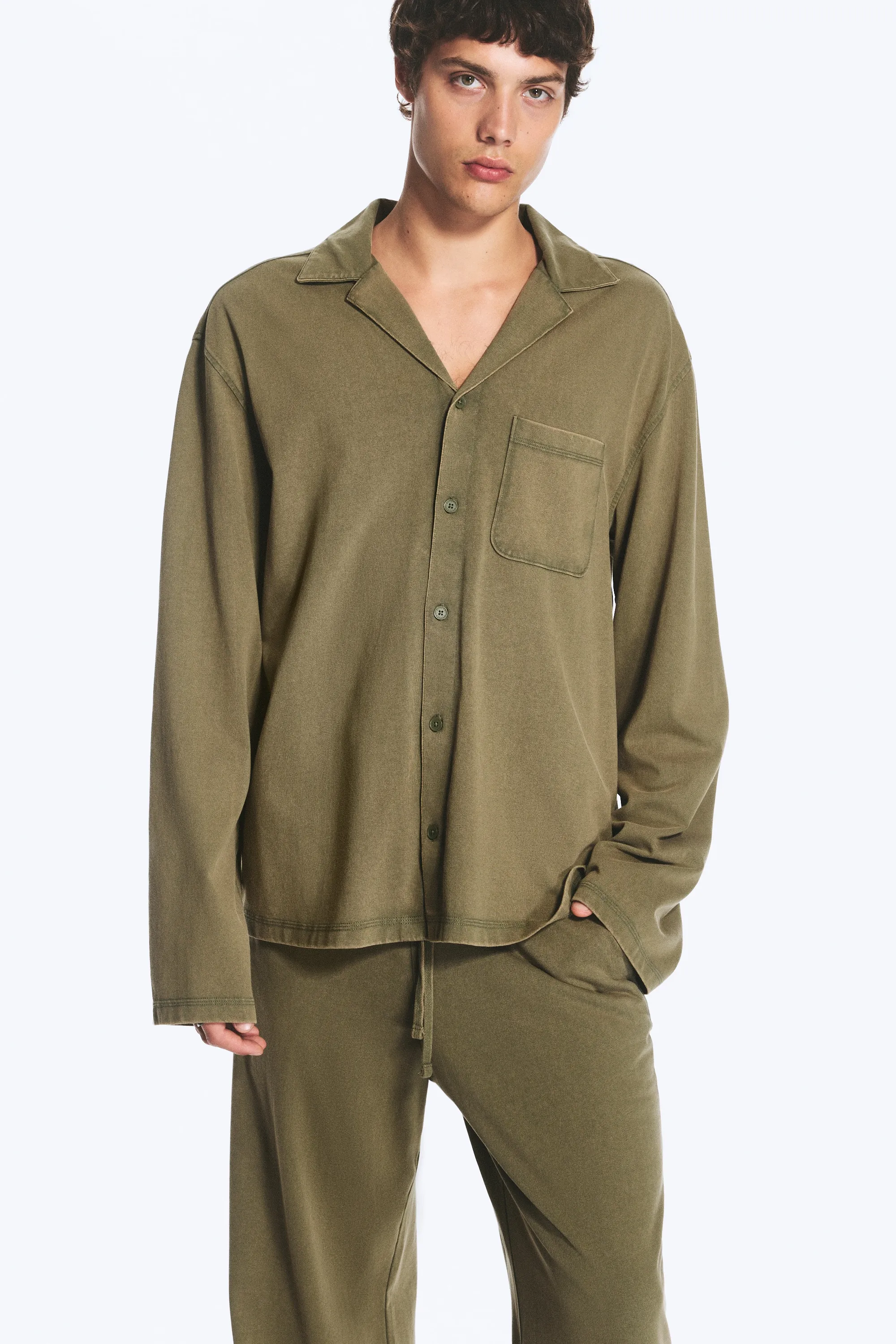 Chemise décontractée en coton - Vert kaki cendré moyen