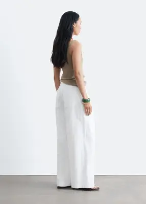 Pantalon plissé en coton et lin - Blanc — photo 4