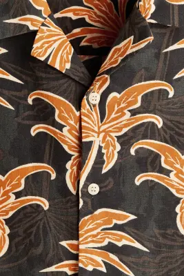 Chemise Relaxed Fit en coton avec col cubain - Noir/palmiers — photo 5