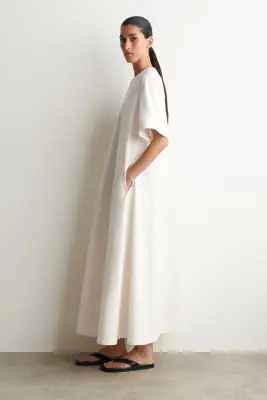 ROBE MIDI EN COTON À OURLET BRUT - BLANC — photo 1