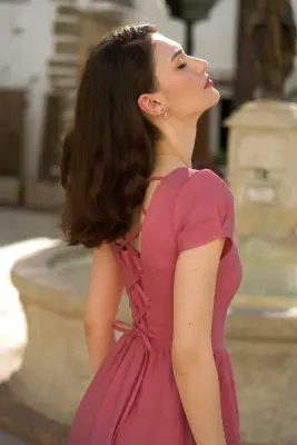 Estelle Button Down Linen Dress - Rose — photo 5