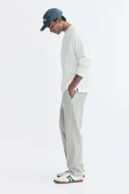Pantalon jogger Regular Fit en interlock - Gris clair chiné — photo 2