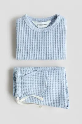 Ensemble 2 pièces en coton gaufré - Bleu clair — photo 2